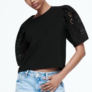 Zara Eyelet Lace Short Sleeve Minimalist T-Shirt Women’s size Small